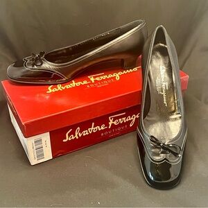 Salvatore Ferragamo Black “Flip” Patent Leather Heels